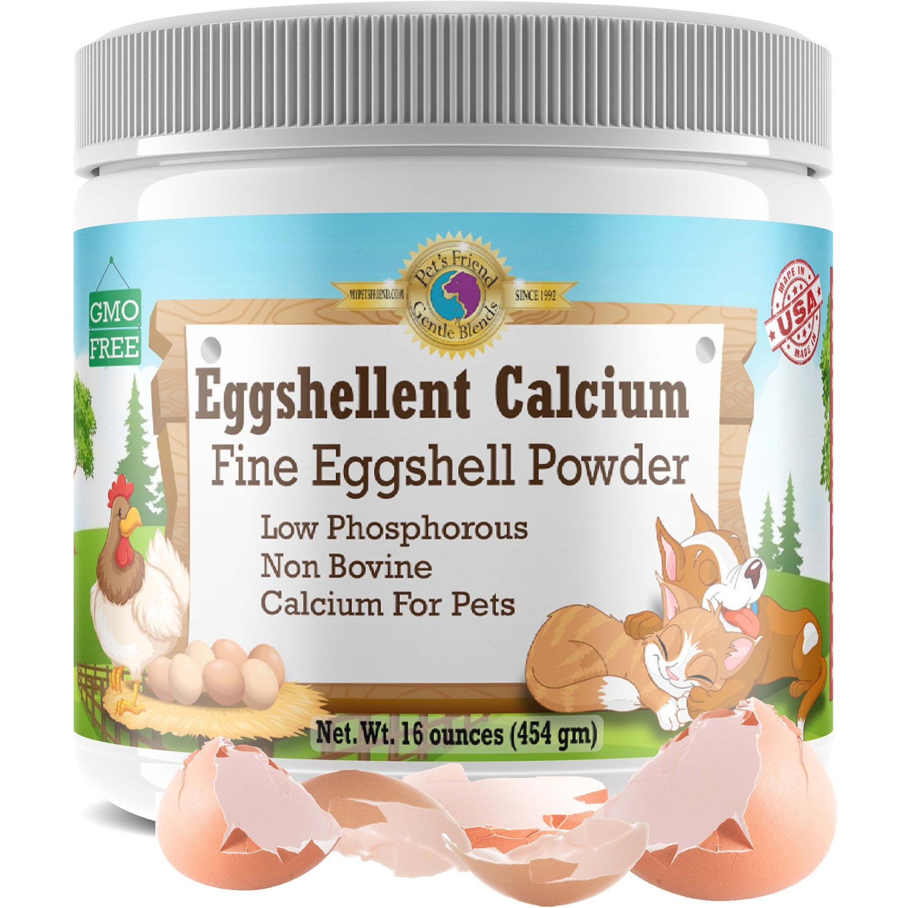 Pets Friend Eggshellent Calcium Powder Supplement for Dogs & Cats, 16-oz jar