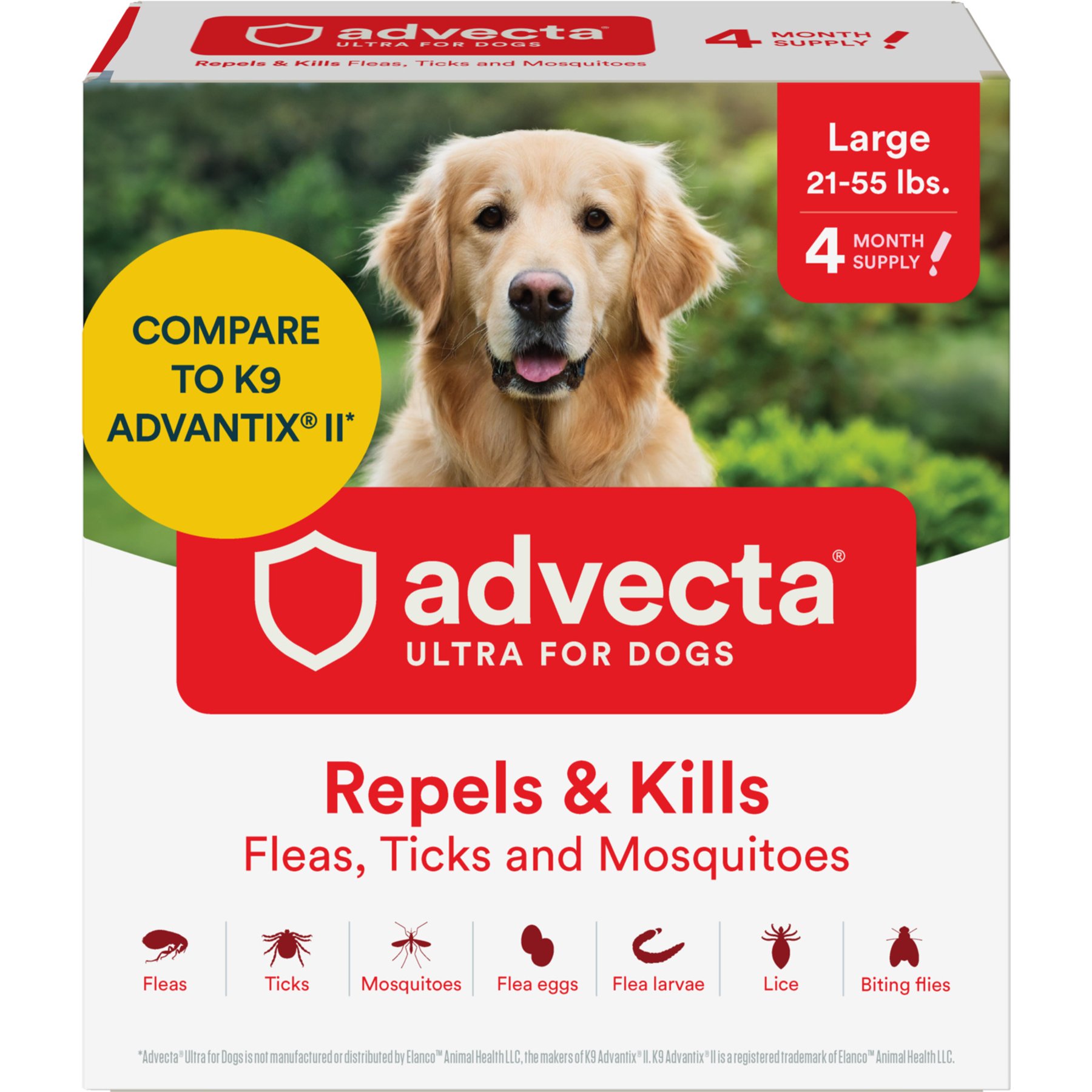 Advecta Flea & Tick Spot Treatment for Large Dogs, 21-55 lbs, 4 doses (4-mos. supply)