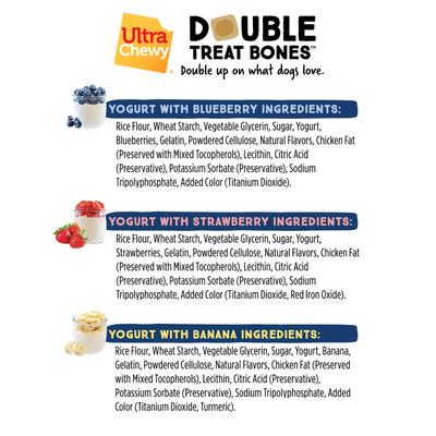 Show full view: Ultra Chewy UC Double Treat Bone Yogurt + Fruit Variety Pack Dog Dental Chew Treats, 25-oz bag, 9 count slide 4 of 5
