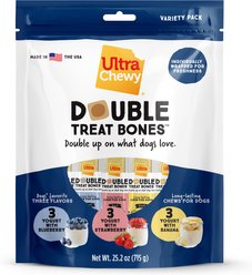 Ultra Chewy UC Double Treat Bone Yogurt + Fruit Variety Pack Dog Dental Chew Treats, 25-oz bag, 9 count