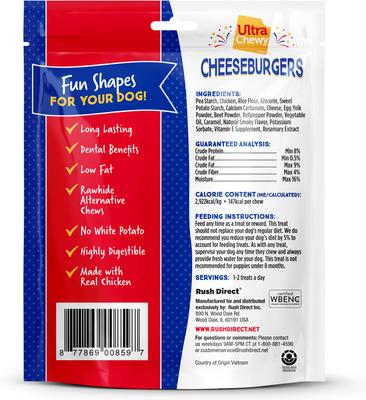 Show full view: Ultra Chewy Cheeseburger Long-Lasting Dog Chew Treats, 5.5-oz bag, 2 count slide 3 of 6