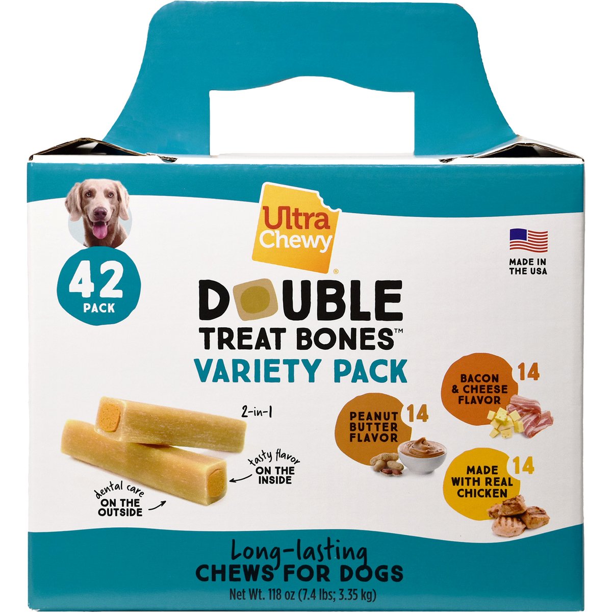 Ultra Chewy Double Treat Bones Variety Pack Dog Dental Chew Treats, 2.8-oz, 42 count