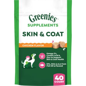 Greenies Skin & Coat Chicken Flavored Soft Chew Fish Oil Skin & Coat Supplement for Dogs, 40 count, 7.37-oz pouch