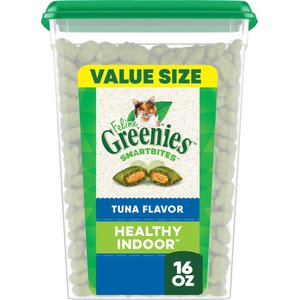 Greenies Feline SmartBites Healthy Indoor Natural Tuna Flavor Soft & Crunchy Adult Cat Treats, 16-oz tub