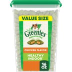 Greenies Feline SmartBites Healthy Indoor Natural Chicken Flavor Soft & Crunchy Adult Cat Treats, 16-oz tub