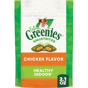 Greenies Feline SmartBites Healthy Indoor Natural Chicken Flavor Soft & Crunchy Adult Cat Treats, 2.1-oz bag