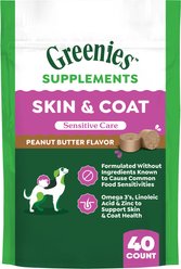 Greenies Skin & Coat Sensitive Care Peanut Butter Flavor Supplement for Dogs, 40 count