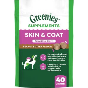 Greenies Skin & Coat Sensitive Care Peanut Butter Flavor Supplement for Dogs, 40 count