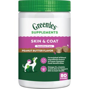 Greenies Skin & Coat Sensitive Care Peanut Butter Flavor Supplement for Dogs, 80 count