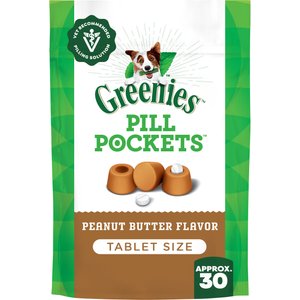 Greenies Pill Pockets Canine Real Peanut Butter Flavor Natural Dog Treats, Tablet Size, 30 count