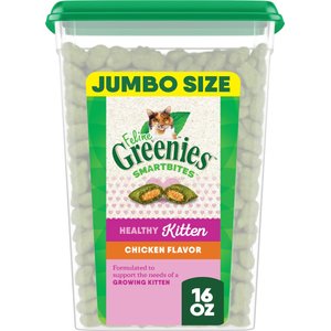 Greenies Smartbites Kitten Chicken Flavor Cat Crunchy Treat, 16-oz tub