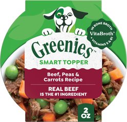 Greenies Smart Topper Beef, Peas & Carrots Recipe Grain-Free Wet Dog Food Topper, 2-oz tray, case of 10