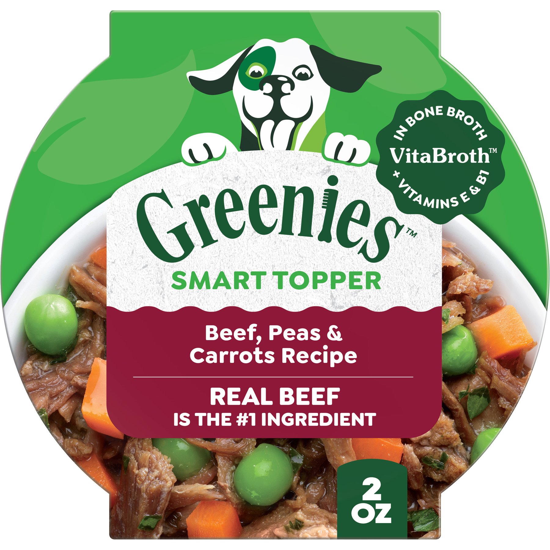 Greenies Smart Topper Beef, Peas & Carrots Recipe Grain-Free Wet Dog Food Topper, 2-oz tray, case of 10