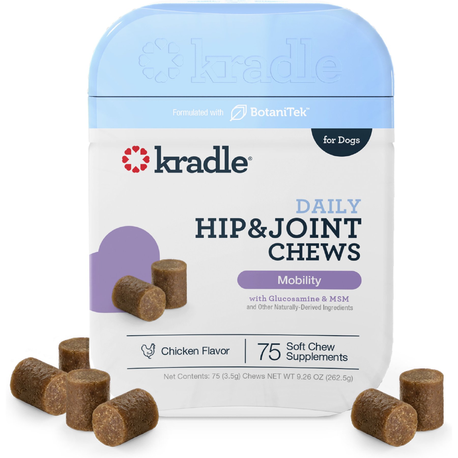 Kradle Hip & Joint Beef Flavored Chew Supplement for Dogs, 75 count