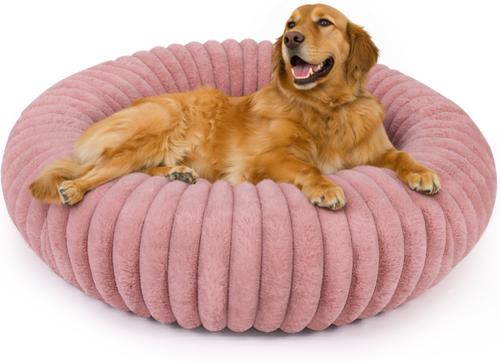 Show full view: LFC PETS Donut Bolster Dog & Cat Bed with Removable Cover, Pink, Large slide 5 of 11