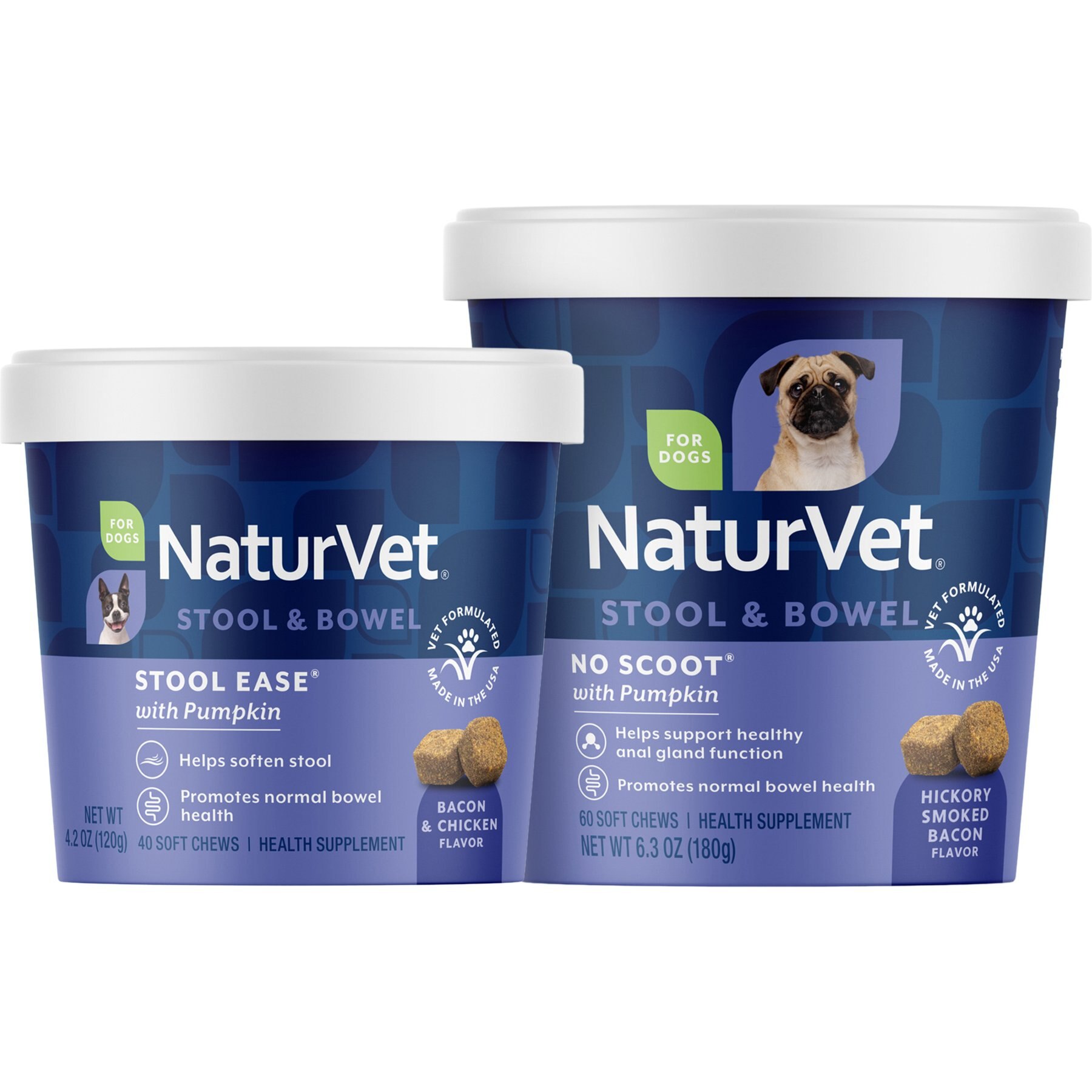 NaturVet No Scoot Dog Soft Chews, 60 count & NaturVet Stool Ease Dog Soft Chews, 40 count