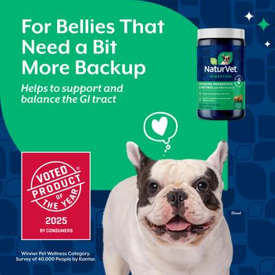 Show full view: NaturVet Advanced Probiotics & Enzymes Plus Vet Strength PB6 Probiotic Soft Chews Digestive Supplement for Dogs, 240 count slide 4 of 12