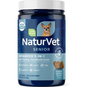 NaturVet Senior Advanced 5-in-1 Support Turkey Tail Mushroom, Ginko Biloba, Coenzyme Q10 & Lutien Dog Supplement, 60 count