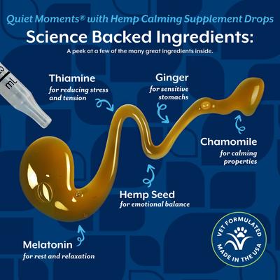 Show full view: NaturVet Quiet Moments with Hemp Seed Oil Calming Bacon Flavored Liquid Supplement Drops for Dogs & Cats, 1-fl oz bottle slide 6 of 9