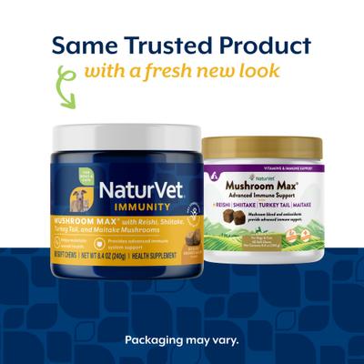 Show full view: NaturVet Mushroom Max Immunity Hickory Smoked Bacon Flavored Supplement for Dogs & Cats, 60 count slide 3 of 9