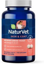 NaturVet Brewer's Dried Yeast with Omegas Chewable Tablets Skin & Coat Supplement for Cats & Dogs, 1000 count