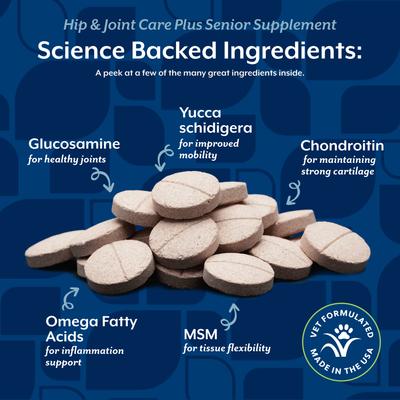 Show full view: NaturVet Hip & Joint Care Plus Senior Hickory Smoked Bacon Chewable Tablets Supplement for Dogs, 40 count slide 6 of 10