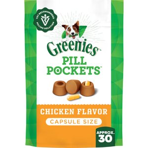 Greenies Pill Pockets Canine Chicken Flavor Natural Dog Treats, Capsule Size, 30 count