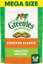 Greenies Feline SmartBites Healthy Indoor Natural Chicken Flavor Soft & Crunchy Adult Cat Treats, 4.6-oz bag