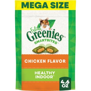 Greenies Feline SmartBites Healthy Indoor Natural Chicken Flavor Soft & Crunchy Adult Cat Treats, 4.6-oz bag