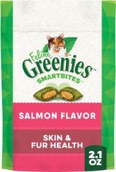 Greenies Feline SmartBites Healthy Skin & Fur Natural Salmon Flavor Soft & Crunchy Adult Cat Treats, 2.1-oz bag