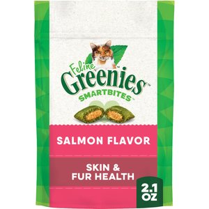 Greenies Feline SmartBites Healthy Skin & Fur Natural Salmon Flavor Soft & Crunchy Adult Cat Treats, 2.1-oz bag