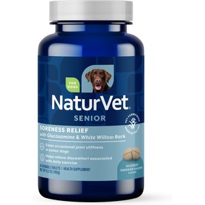 NaturVet Soreness Relief Senior Hickory Smoked Bacon Chewable Tablets Dog Supplement, 60 count