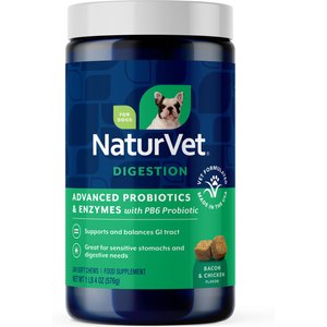 NaturVet Advanced Probiotics & Enzymes Plus Vet Strength PB6 Probiotic Soft Chews Digestive Supplement for Dogs, 240 count