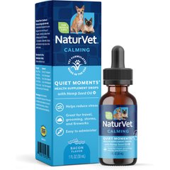 NaturVet Quiet Moments with Hemp Seed Oil Bacon Flavored Calming Supplement Drops for Dogs & Cats, 1-fl oz bottle