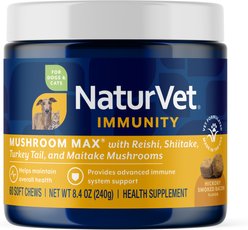 NaturVet Mushroom Max Immunity Hickory Smoked Bacon Flavored Supplement for Dogs & Cats, 60 count