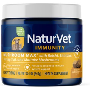NaturVet Mushroom Max Immunity Hickory Smoked Bacon Flavored Supplement for Dogs & Cats, 60 count