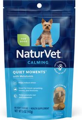NaturVet Quiet Moments Plus Melatonin Soft Chews Calming Supplement for Dogs, 65 count