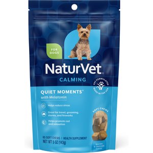 NaturVet Quiet Moments Plus Melatonin Soft Chews Calming Supplement for Dogs, 65 count