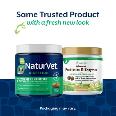 Show full view: NaturVet Advanced Probiotics & Enzymes Plus Vet Strength PB6 Probiotic Soft Chews Digestive Supplement for Dogs, 120 count slide 3 of 12