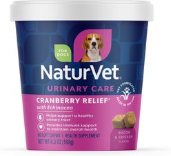 NaturVet Cranberry Relief Urinary Care Bacon & Chicken Flavored Supplement for Dogs, 60 count
