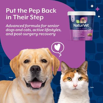 Show full view: NaturVet Advanced Joint Care Hip & Joint Supplement Bacon & Chicken Soft Chews for Dogs & Cats, 70 count slide 4 of 9