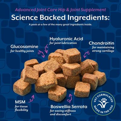 Show full view: NaturVet Advanced Joint Care Hip & Joint Supplement Bacon & Chicken Soft Chews for Dogs & Cats, 70 count slide 6 of 9