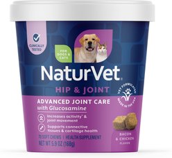 NaturVet Advanced Joint Care Hip & Joint Supplement Bacon & Chicken Soft Chews for Dogs & Cats, 70 count