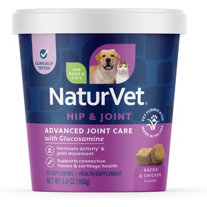 NaturVet Advanced Joint Care Hip & Joint Supplement Bacon & Chicken Soft Chews for Dogs & Cats, 70 count
