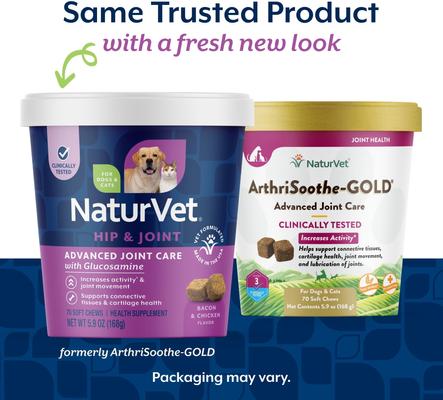 Show full view: NaturVet Advanced Joint Care Hip & Joint Supplement Bacon & Chicken Soft Chews for Dogs & Cats, 70 count slide 3 of 9