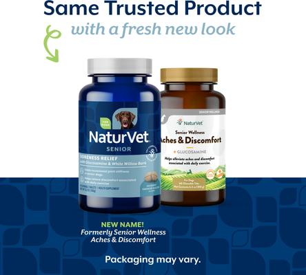 Show full view: NaturVet Soreness Relief Senior Hickory Smoked Bacon Chewable Tablets Dog Supplement, 60 count slide 3 of 9