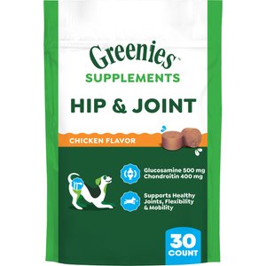 Greenies Hip & Joint Chicken Flavored Soft Chew Glucosamine Joint Supplement for Dogs, 30 count, 6.08-oz pouch
