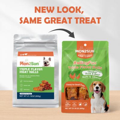 Show full view: MON2SUN Triple Flavor Chicken Wrapped Duck & Beef Rolls 3-inch Rawhide-Free Dog Treats, 16 count slide 3 of 12