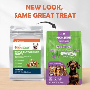 MON2SUN Triple Flavor Jerky Twist Sticks 4.8-inch Dog Treats, 50 count