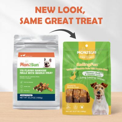 Show full view: MON2SUN Triple Flavor Chicken Liver Duck & Chicken Wrapped Rawhide Sticks 6-inch Dog Treats, 20 count slide 3 of 11